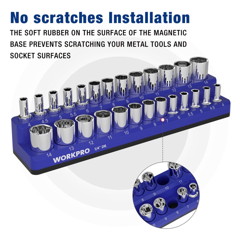 WORKPRO Magnetic Socket Organizer, 1/4-Inch Metric Socket Holder, Tool Trays Holds 26 Pieces Standard Size and Deep Size Sockets(Sockets not Included) - Image 4