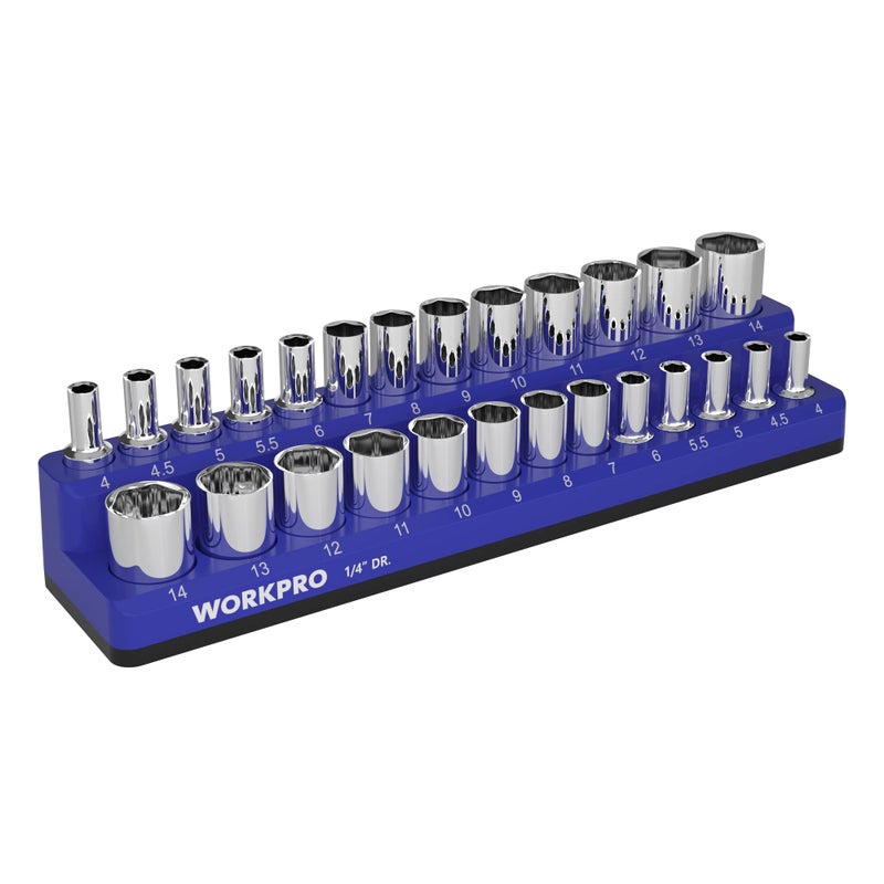 WORKPRO Magnetic Socket Organizer, 1/4-Inch Metric Socket Holder, Tool Trays Holds 26 Pieces Standard Size and Deep Size Sockets(Sockets not Included) - Image 1