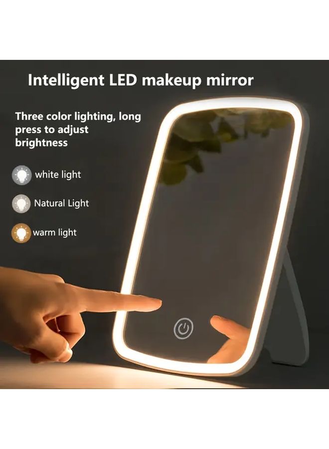 Touch Sensor 3 Color LED Makeup Mirror With 3 Lighting Modes Adjustable Brightness Portable Foldable Desktop Mirror - Image 1