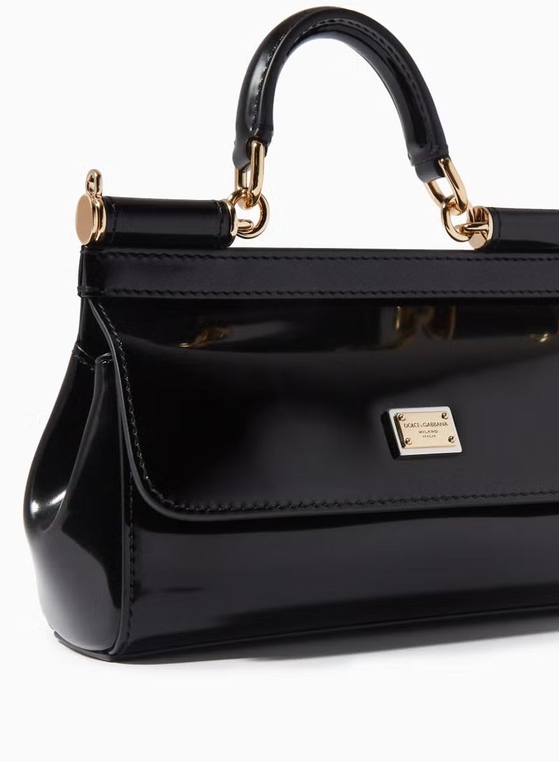 D&G Dolce & Gabbana Small East West Sicily Top-handle Bag in Glossy leather, Women's Tote Bag, Women's Hand Bag, Women's Shoulder Bag, Women's Cross Body Bag, Women's Travel Bag, Black-17cm - Image 5