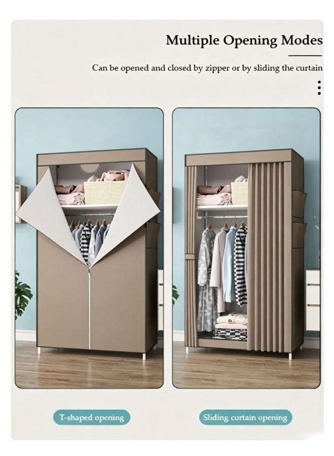 Bukela Portable Fabric Wardrobe Closet 70x45x160cm, Dust‑Proof Zipper Cover, Large Capacity Clothes Storage Organizer, Easy Assembly Steel Frame Cabinet for Home Bedroom Coffee - Image 2