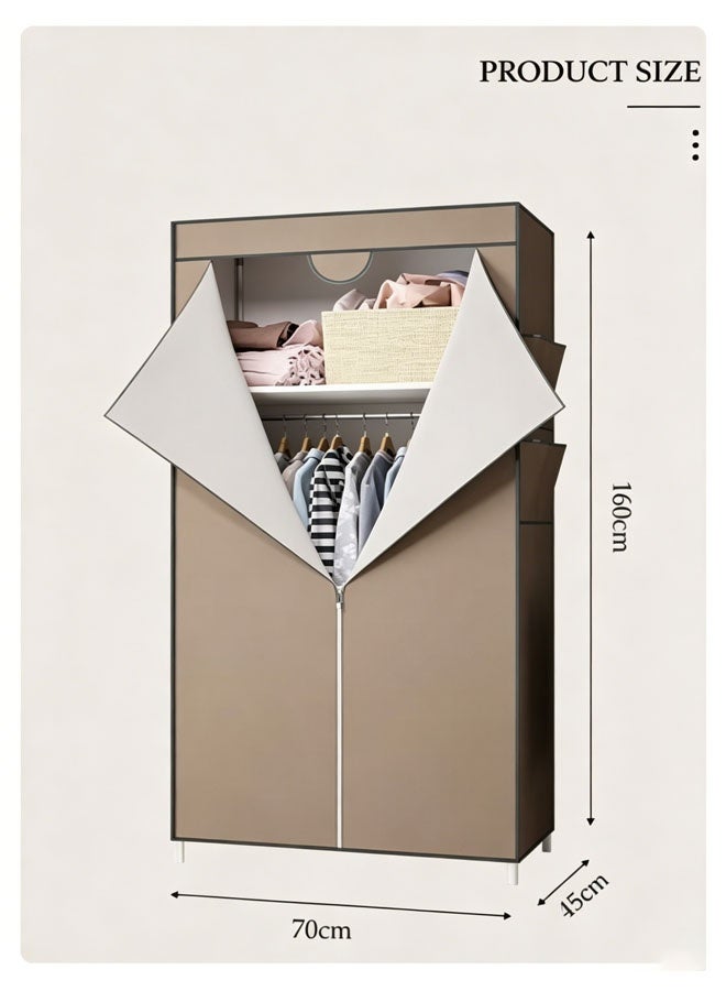Bukela Portable Fabric Wardrobe Closet 70x45x160cm, Dust‑Proof Zipper Cover, Large Capacity Clothes Storage Organizer, Easy Assembly Steel Frame Cabinet for Home Bedroom Coffee - Image 4