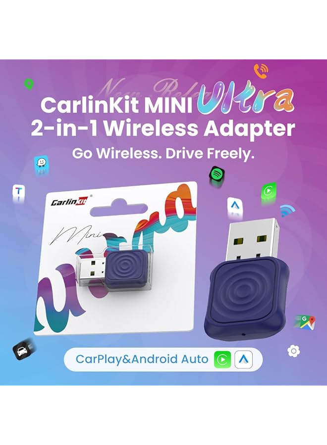 Carlinkit Mini Wireless Carplay Android Auto Adapter, Ultra Series, Esay To Hide, Stable Connetion, Work With Usb-A/Type-C Port, Retain Original Controls & Audio (Deep Blue) - Image 2