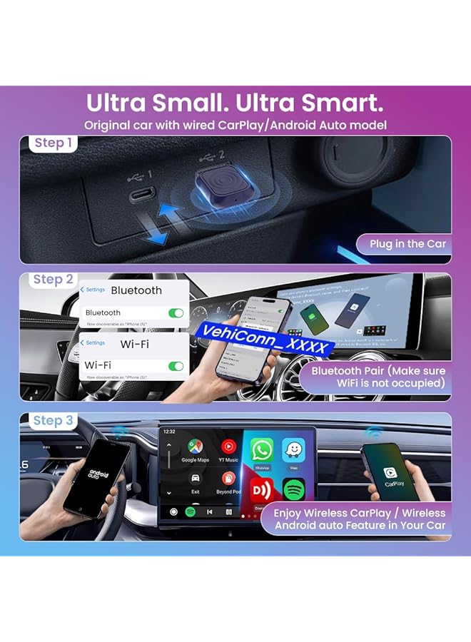 Carlinkit Mini Wireless Carplay Android Auto Adapter, Ultra Series, Esay To Hide, Stable Connetion, Work With Usb-A/Type-C Port, Retain Original Controls & Audio (Deep Blue) - Image 5