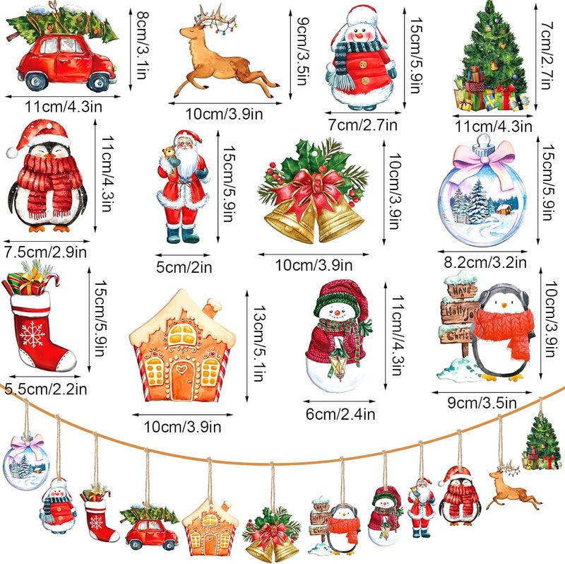 Woanger 36 قطعة زينة شجرة عيد الميلاد زينة عتيقة رنة شاحنة حمراء رجل ثلج سانتا كلوز زينة لشجرة عيد الميلاد شرائح خشبية معلقة للحرف اليدوية في عيد الميلاد - Image 2
