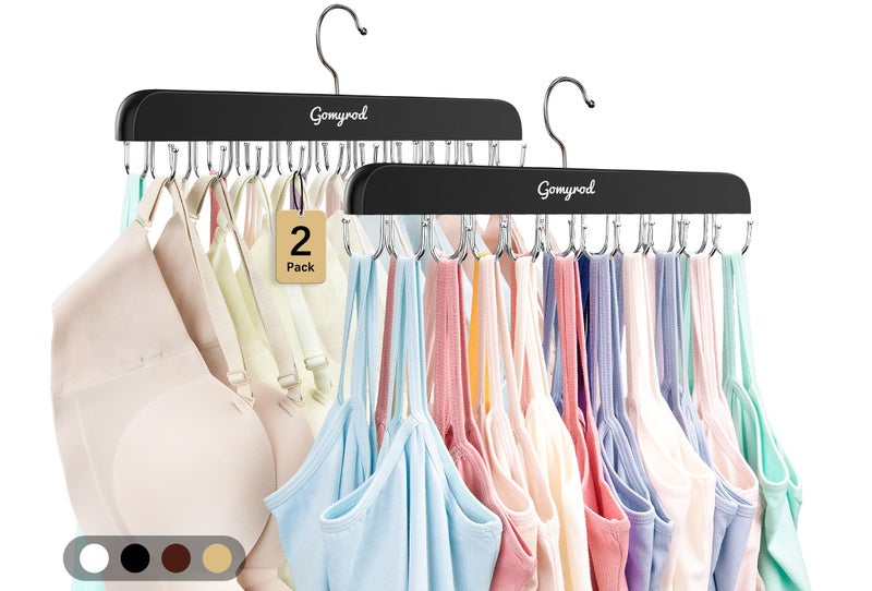 Gomyrod Bra Hanger for Closet 2 Pack Tank Top Hangers w20 Hooks Holds 40 Bras Capacity Foldable Wood Space Saving Hanger 360Rotating Closet Organizers and Storage for Dorm ApartmentBlack - Image 2
