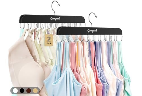 Gomyrod Bra Hanger for Closet 2 Pack Tank Top Hangers w20 Hooks Holds 40 Bras Capacity Foldable Wood Space Saving Hanger 360Rotating Closet Organizers and Storage for Dorm ApartmentBlack - Image 1