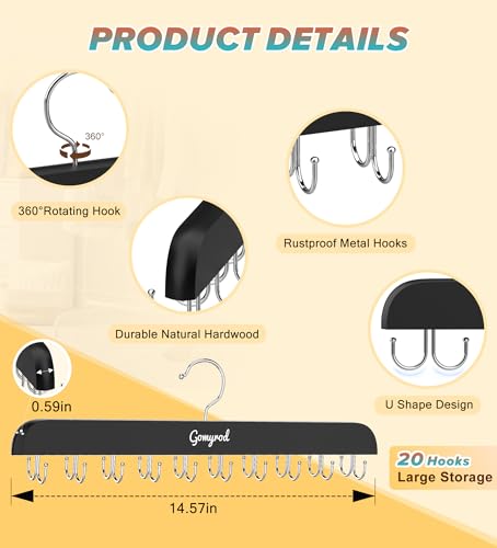 Gomyrod Bra Hanger for Closet 2 Pack Tank Top Hangers w20 Hooks Holds 40 Bras Capacity Foldable Wood Space Saving Hanger 360Rotating Closet Organizers and Storage for Dorm ApartmentBlack - Image 3