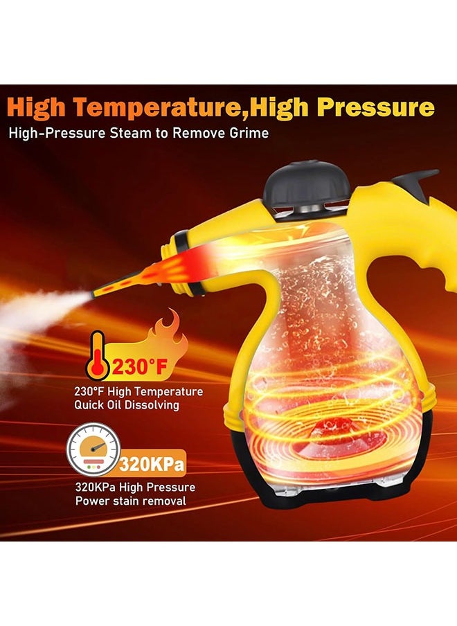 Arabest 1050W Handheld Steam Cleaner for Home Pressurized Steam Cleaner with 11Accessories and Safety Lock, 2.6M Extended Power Cord，Multi-Purpose Steamer for Home Use, Floor, Car, Upholstery, Grout(Yellow)  - Image 2
