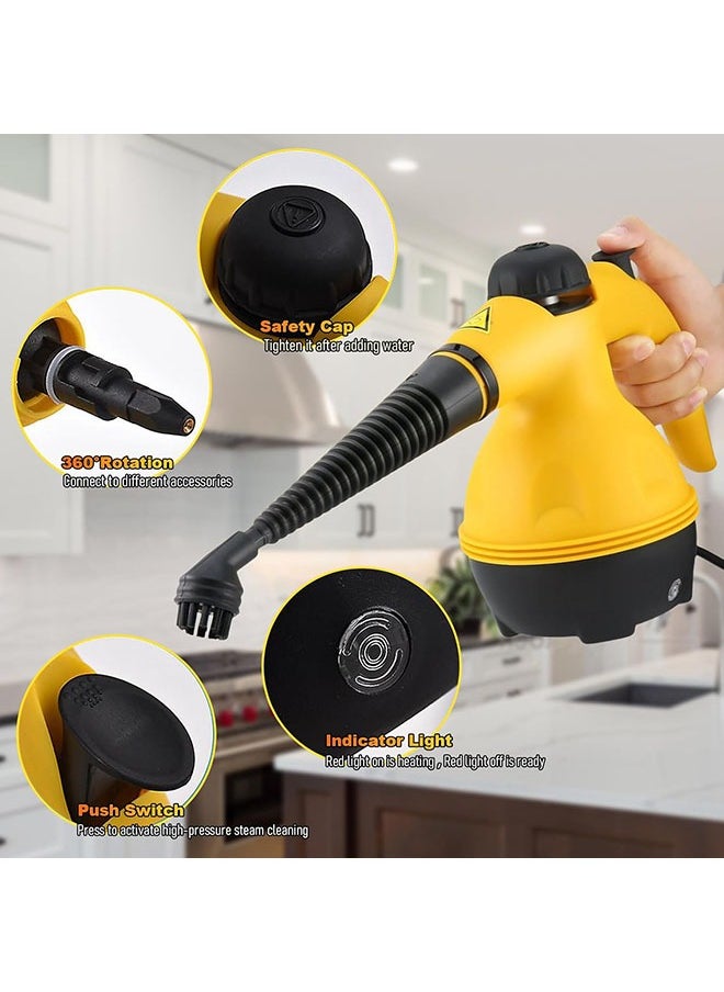Arabest 1050W Handheld Steam Cleaner for Home Pressurized Steam Cleaner with 11Accessories and Safety Lock, 2.6M Extended Power Cord，Multi-Purpose Steamer for Home Use, Floor, Car, Upholstery, Grout(Yellow)  - Image 4