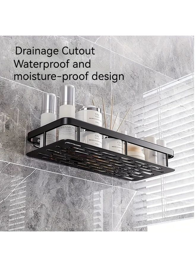 Black Aluminum Wall Shelf With Hooks Easy Installation For Bathroom Kitchen Storage - Image 5