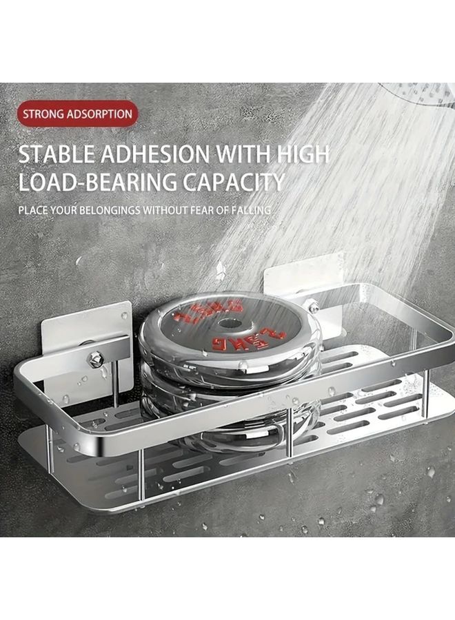 Black Aluminum Wall Shelf With Hooks Easy Installation For Bathroom Kitchen Storage - Image 3