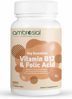 ambrosial Vitamin B12 1000 Mcg + 500 Mcg Folic Acid Reduction Of Tiredness And Fatigue B12 Supplement Pack Of 1-120 Capsules  - Image 1