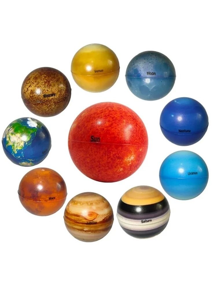 JOLLITY LLC Solar System Stress Balls Planets Earth Moon Sun Squeeze Space Educational Toys for Kids Early Learning Stress Relief Fidget Toy (10 pcs) - Image 1