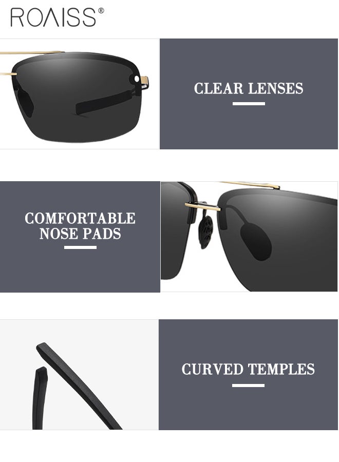 رويس نظارات شمسية مستطيلة مستقطبة بدون إطار للرجال، نظارات شمسية عصرية بجسر مزدوج، نظارات شمسية مضادة للتوهج مناسبة للرجال لركوب الدراجات والقيادة وصيد الأسماك - Image 4