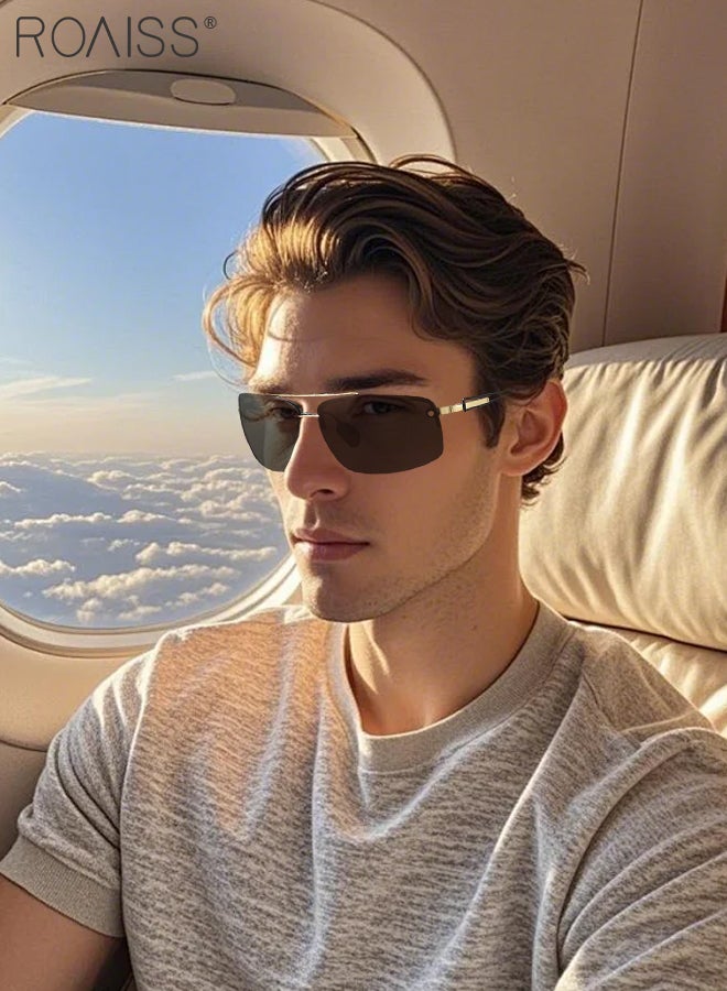 رويس نظارات شمسية مستطيلة مستقطبة بدون إطار للرجال، نظارات شمسية عصرية بجسر مزدوج، نظارات شمسية مضادة للتوهج مناسبة للرجال لركوب الدراجات والقيادة وصيد الأسماك - Image 2