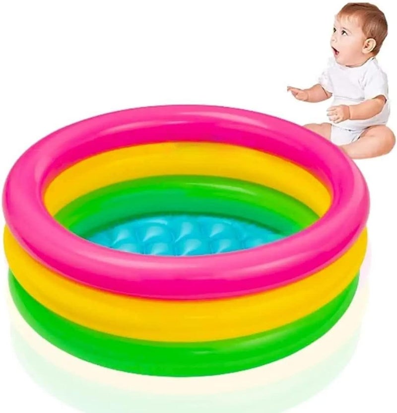 LONGMIRE Baby Pool Bath Tub for 1-3 Years 2 Feet Round Pool 34" x 10" Sunset Glow Soft Inflatable Baby/Kids | Indoor & Outdoor Swimming Pool for Kids | Multi-Colour - Image 1