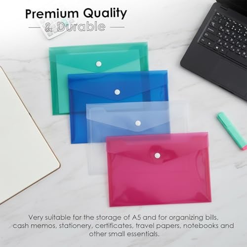 Shuban A5 Document File Folder | Button Lock Organizer for Bills, Cash Memos & Papers | Lightweight & Waterproof Office File(20 Pcs) - Image 4