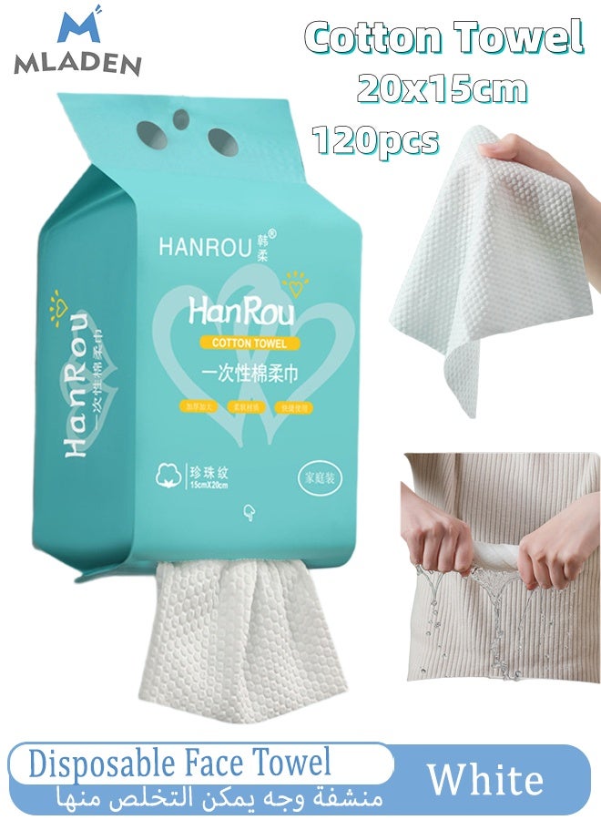 MLADEN 1Pack 120pcs Disposable Face Towel, Cotton Tissue Makeup Remover Dry Wipes, Soft Washcloths Facial Cleansing Cotton Tissue Dry Wet Dual Portable Use for Sensitive Skin & Baby & Personal Care,20x15cm - Image 1
