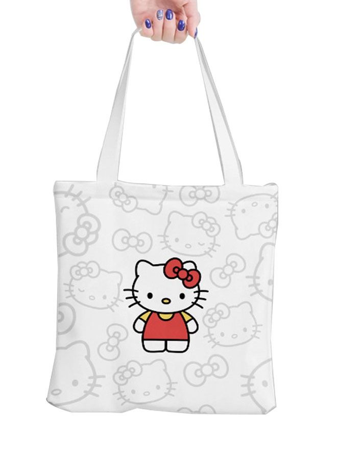 Cartoon Hello Kitty One Shoulder Canvas Bag Student School Bag Large Capacity Coin Purse Washable Fashion Beach Tote Shoulder Bag Women Shopping (Pink/White/Red)  - Image 1