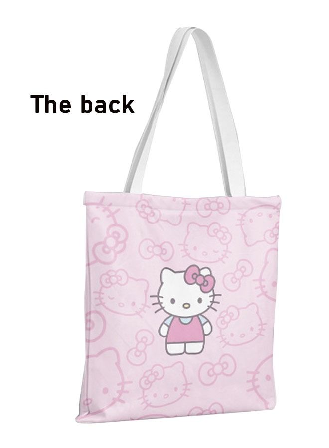 Cartoon Hello Kitty One Shoulder Canvas Bag Student School Bag Large Capacity Coin Purse Washable Fashion Beach Tote Shoulder Bag Women Shopping (Pink/White/Red)  - Image 2