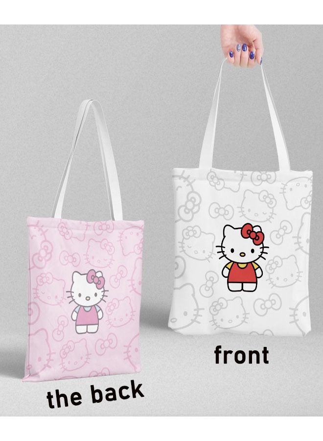 Cartoon Hello Kitty One Shoulder Canvas Bag Student School Bag Large Capacity Coin Purse Washable Fashion Beach Tote Shoulder Bag Women Shopping (Pink/White/Red)  - Image 3