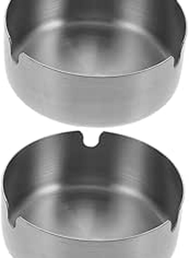 2 Pack 8cm Round Stainless Steel Ashtray Windproof Portable for Home Office Car - Image 1