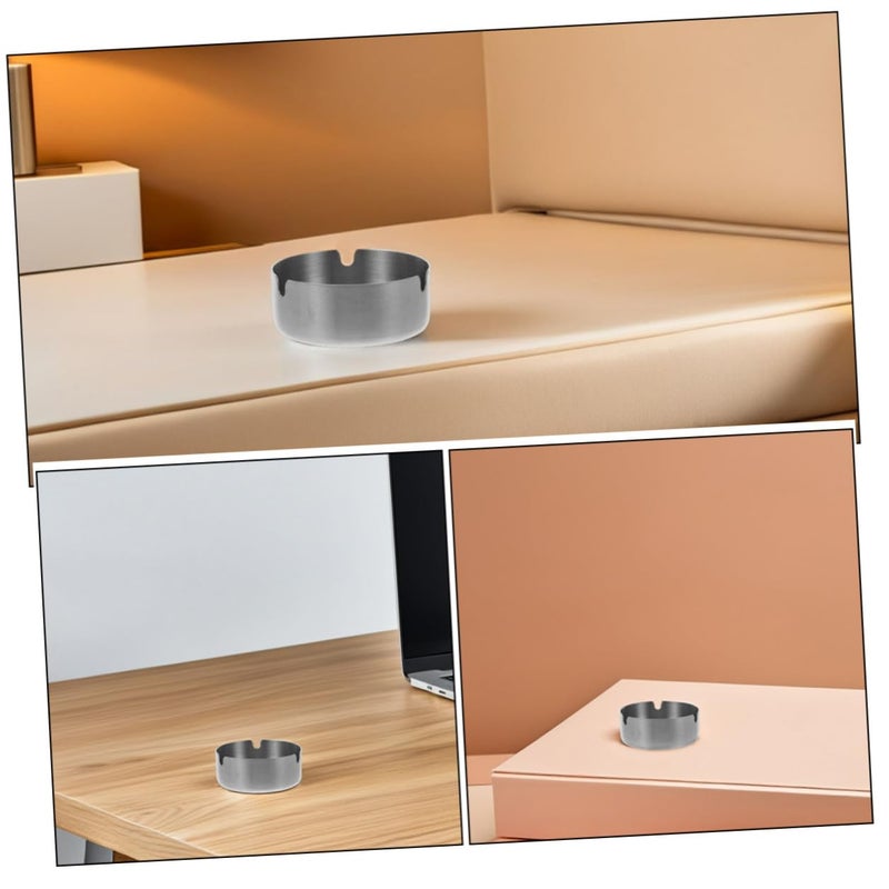 2 Pack 8cm Round Stainless Steel Ashtray Windproof Portable for Home Office Car - Image 4
