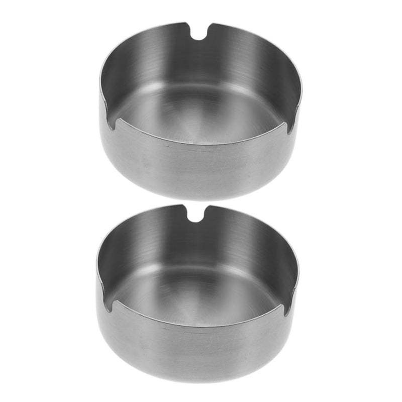2 Pack 8cm Round Stainless Steel Ashtray Windproof Portable for Home Office Car - Image 2
