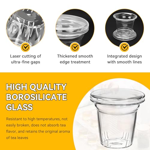 Nbbiww Glass Tea Infuser with Dual-Purpose Lid/Coaster for Teabloom, Glass Tea Strainers for Loose Tea-leaves, Universal Steeper for Teapots, Mug, Bottle, Cup, Travel Tumblersm Microwave & Dishwasher Safe - Image 3