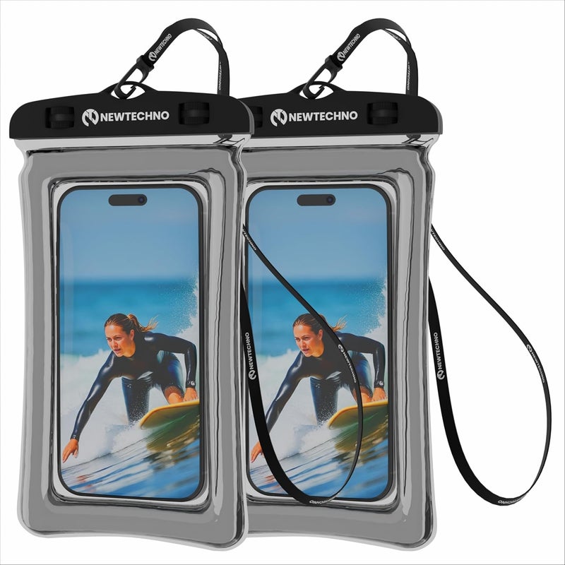 newtechno Plastic Waterproof Mobile Pouch Cover For All Mobiles, Cellphone Dry Bag Compatible For iPhone, Samsung, Mi, Redmi, Oppo, VIVO, All Other Smartphones Up To 6.9 Inches (Black)(Pack 2) - Image 1