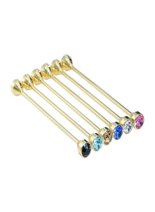 VVCome Sparkling Crystal Stone Collar Bar Tie Necktie Pins Shirt Collar Stud Bar for Men with Gift Box (6PCS Gold) - Image 1