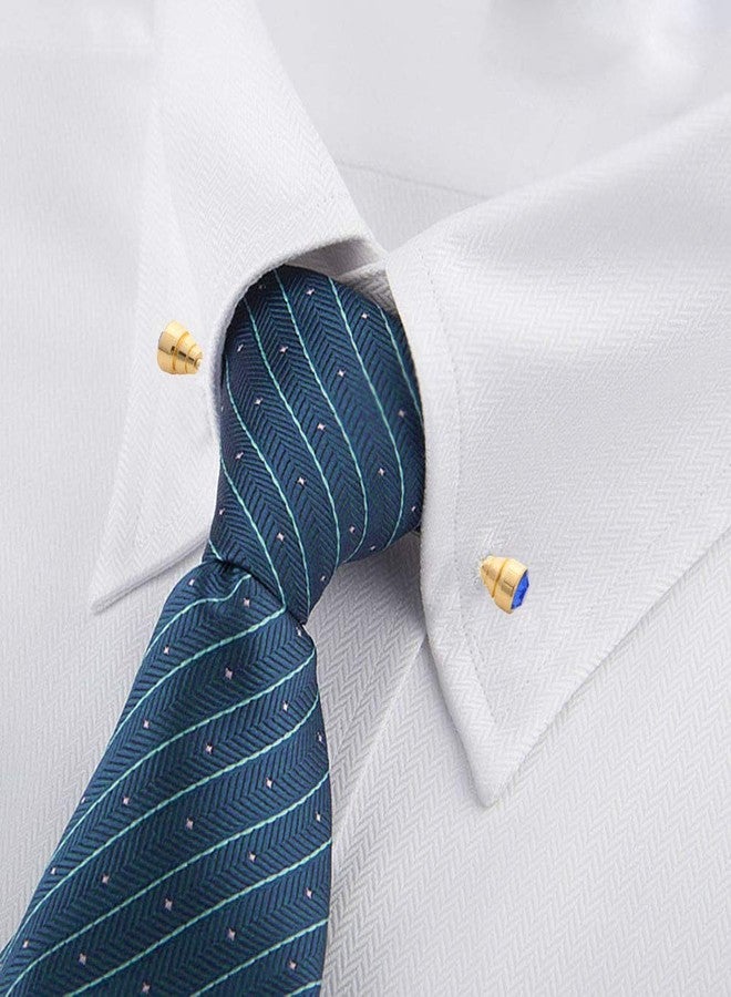 VVCome Sparkling Crystal Stone Collar Bar Tie Necktie Pins Shirt Collar Stud Bar for Men with Gift Box (6PCS Gold) - Image 5