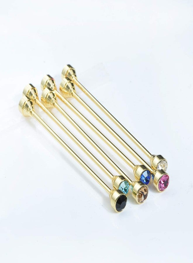 VVCome Sparkling Crystal Stone Collar Bar Tie Necktie Pins Shirt Collar Stud Bar for Men with Gift Box (6PCS Gold) - Image 3