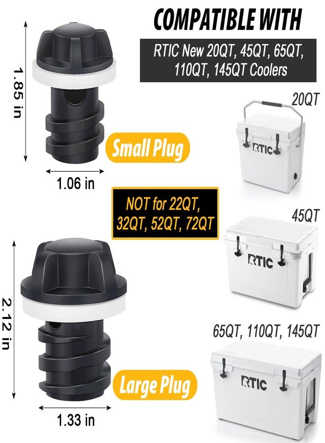 MetVot Cooler Drain Plug for RTIC Coolers, 2 Pack Large & Small Replacement Plugs Compatible with RTIC 20QT, 45QT, 65QT, 110QT, 145QT Coolers with New 2 Drains, Ice Chest Plug for RTIC - Image 2