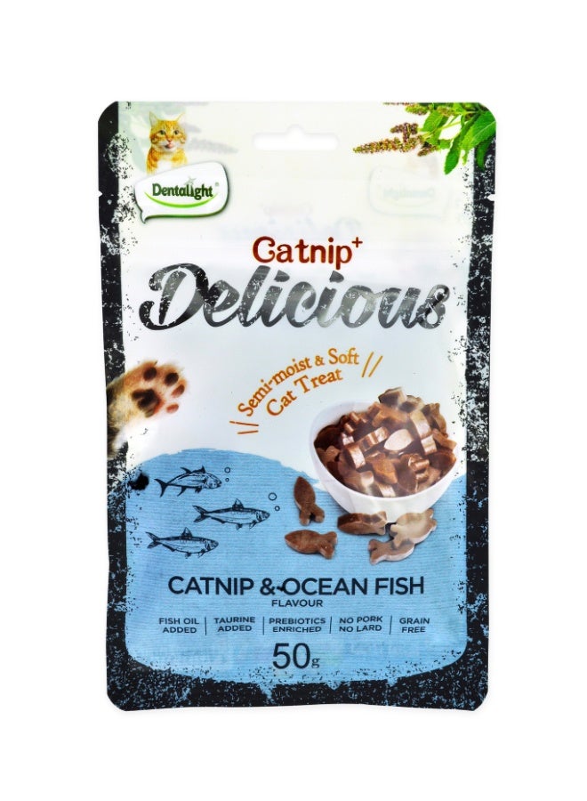 Dentalight Catnip+ Semi-Moist & Soft Cat Treat, Catnip & Oceanfish Flavor, 50g