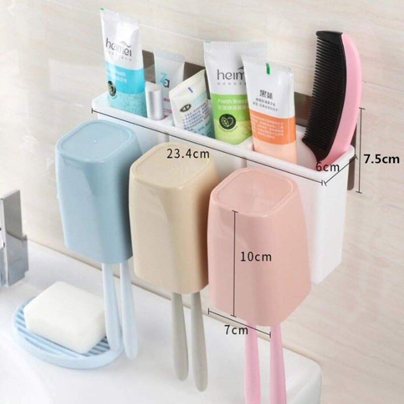 AJARVAR Premium Wall Mount Toothbrush Combination Holder with 3 Cups Self-Adhesive Bathroom Shower Storage Organizer - Image 5