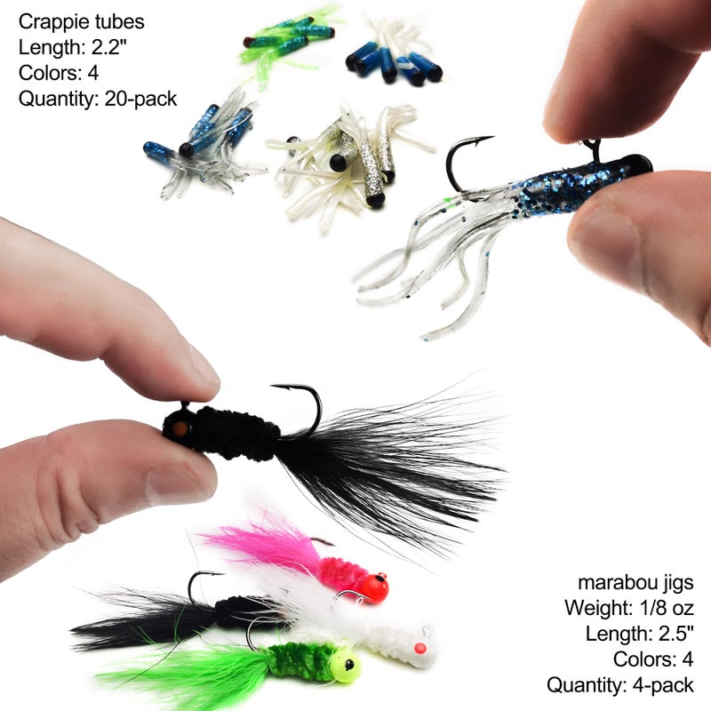 VMSIXVM Crappie Lures Tube Lures Jigs Heads Worms Swimbaits Kit, 165, 124, 50 Pcs Pre-Rigged Crappie Jigs Tube Hooks Soft Plastic Grub Worms Baits for Bass Trout Freshwater Saltwater Fishing - Image 3