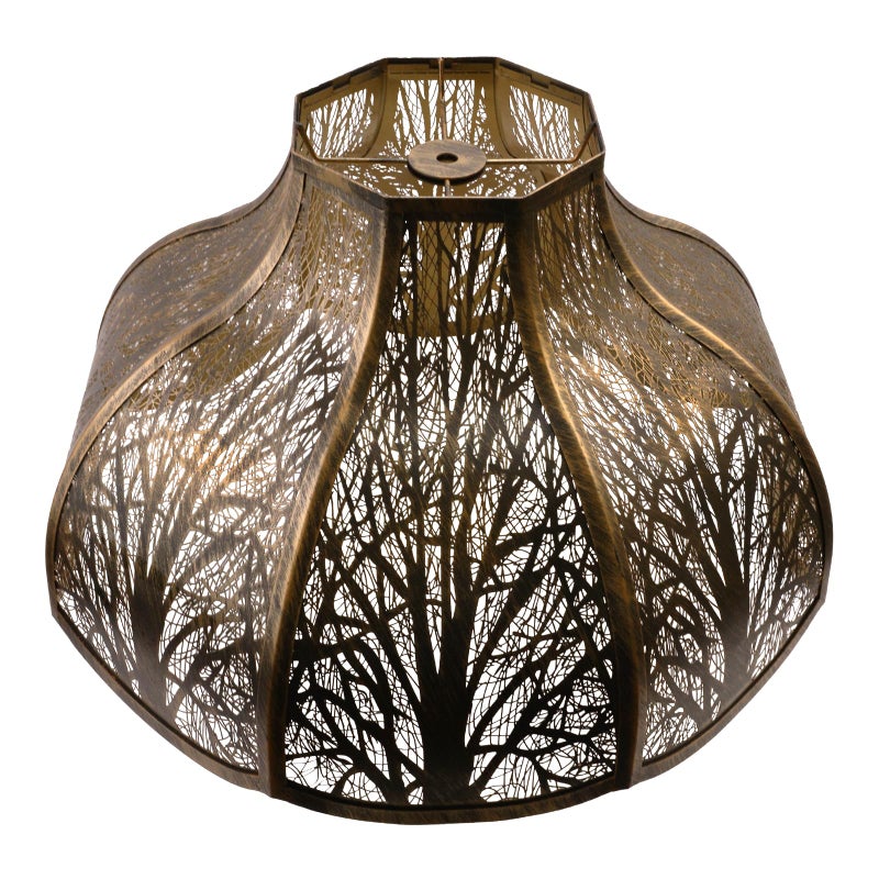 ALUCSET Octagonal Large Lampshade, Lotus Shaped Etched Forest Metal Lamp Shade Replacement for Table and Floor Light Cover, Antique Bronze and Gold, 6" Top x 17" Bottom x 11" High Large Lampshades - Image 1