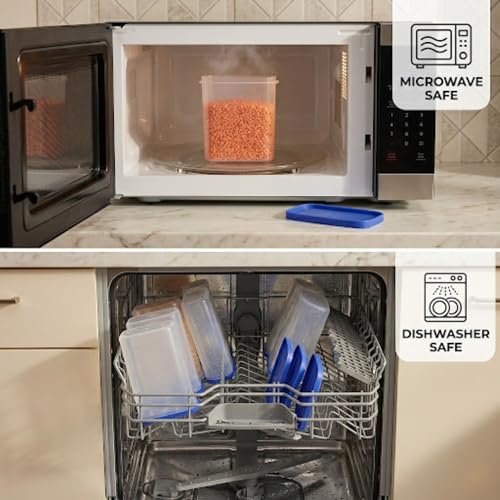 Mahaware Modular Mini Oval Plastic Kitchen Storage Box Set of 6 (425ml) – Airtight Masala Container for Spice & Dry Items, Multipurpose Pantry Organizer Jars with Lids, Blue - Image 4