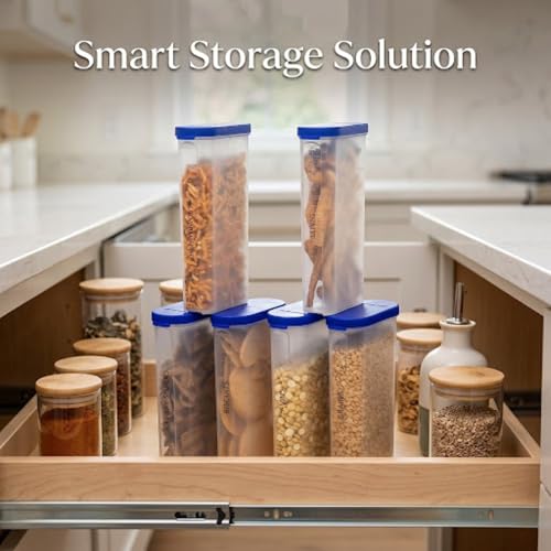 Mahaware Modular Mini Oval Plastic Kitchen Storage Box Set of 6 (425ml) – Airtight Masala Container for Spice & Dry Items, Multipurpose Pantry Organizer Jars with Lids, Blue - Image 3