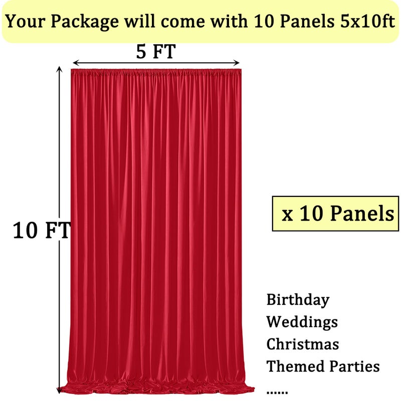NSSONBEN 50ft x 10ft Wrinkle Free Red Backdrop Curtains for Parties, 10 Panels 5x10ft Silky Polyester Photo Backdrop Drapes for Christmas Weddings Birthday Party Photography Background Decor - Image 3