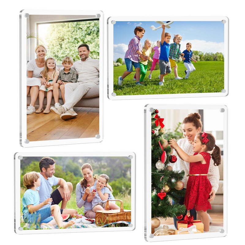 SAMYUCHO 4 Packs Acrylic Magnetic Picture Frame for Refrigerator 4 x 6, Bulk Wallet Size Picture Frames, Clear Magnet Photo Frame Holder with Double Sided for Present Home Office School Locker - Image 1