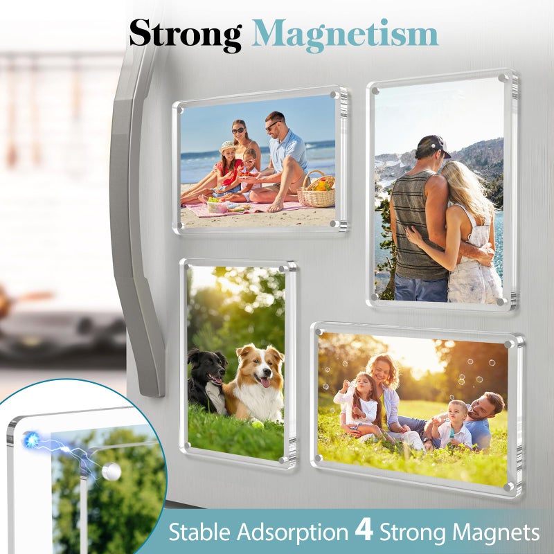 SAMYUCHO 4 Packs Acrylic Magnetic Picture Frame for Refrigerator 4 x 6, Bulk Wallet Size Picture Frames, Clear Magnet Photo Frame Holder with Double Sided for Present Home Office School Locker - Image 4