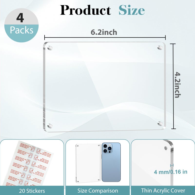 SAMYUCHO 4 Packs Acrylic Magnetic Picture Frame for Refrigerator 4 x 6, Bulk Wallet Size Picture Frames, Clear Magnet Photo Frame Holder with Double Sided for Present Home Office School Locker - Image 2