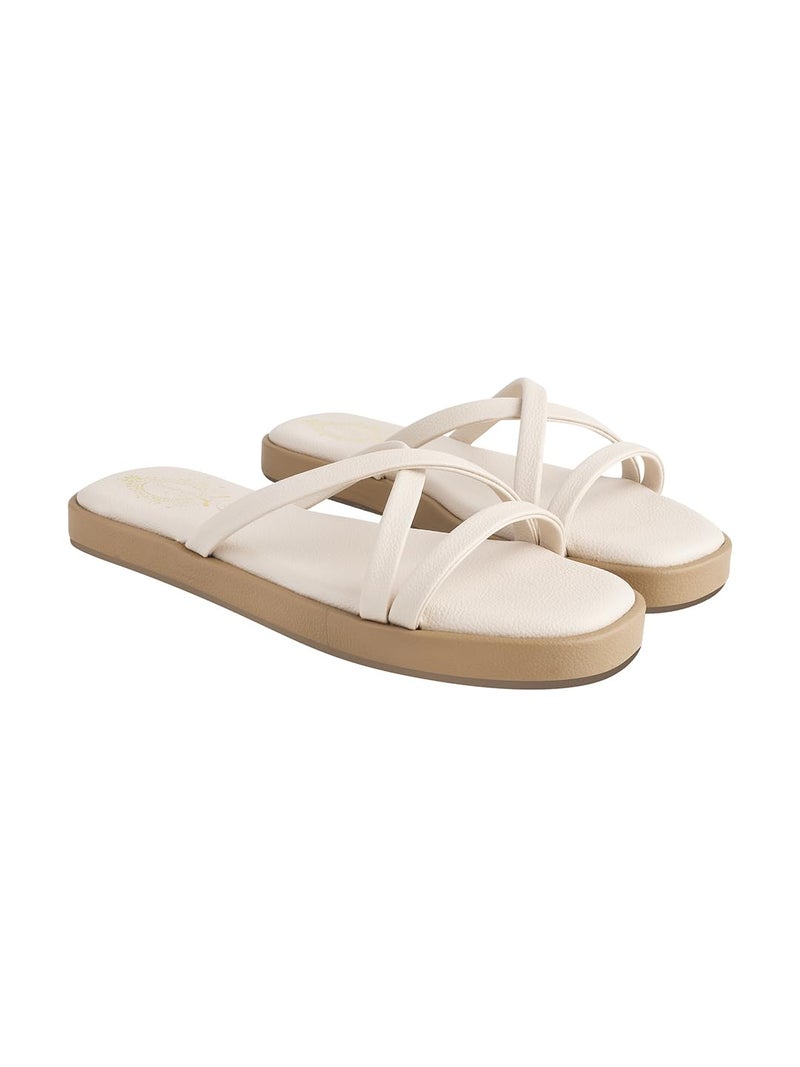 Shoetopia Cross Strap Cream Flats For Women & Girls /EU41 - Image 4