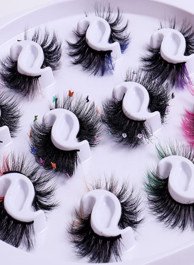 outopen 10 Pairs Lashes with Color on End, Colored Lashes Set, 6D Long Fluffy Mink False Eyelashes with Rhinestone, Dramatic Butterfly Lashes, Halloween Cosplay Masquerade Party Daily Eye Makeup Tools - Image 4