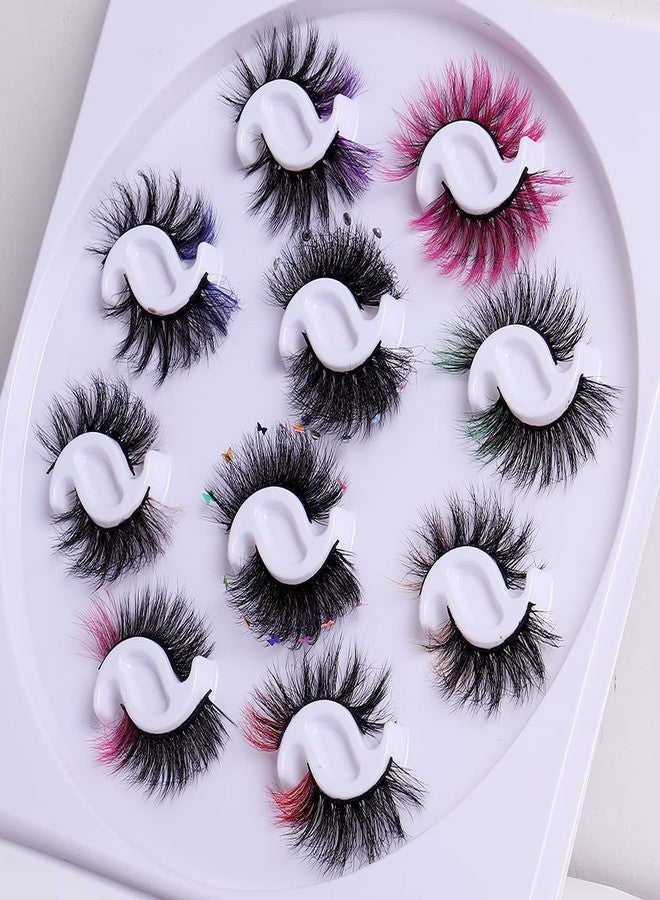 outopen 10 Pairs Lashes with Color on End, Colored Lashes Set, 6D Long Fluffy Mink False Eyelashes with Rhinestone, Dramatic Butterfly Lashes, Halloween Cosplay Masquerade Party Daily Eye Makeup Tools - Image 5