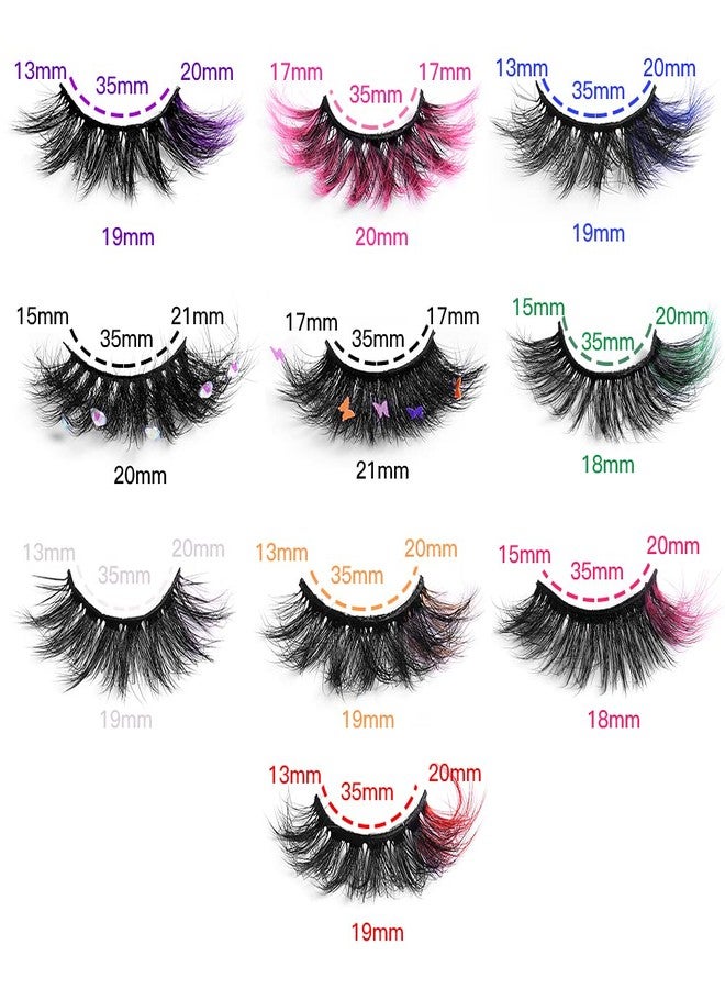 outopen 10 Pairs Lashes with Color on End, Colored Lashes Set, 6D Long Fluffy Mink False Eyelashes with Rhinestone, Dramatic Butterfly Lashes, Halloween Cosplay Masquerade Party Daily Eye Makeup Tools - Image 2
