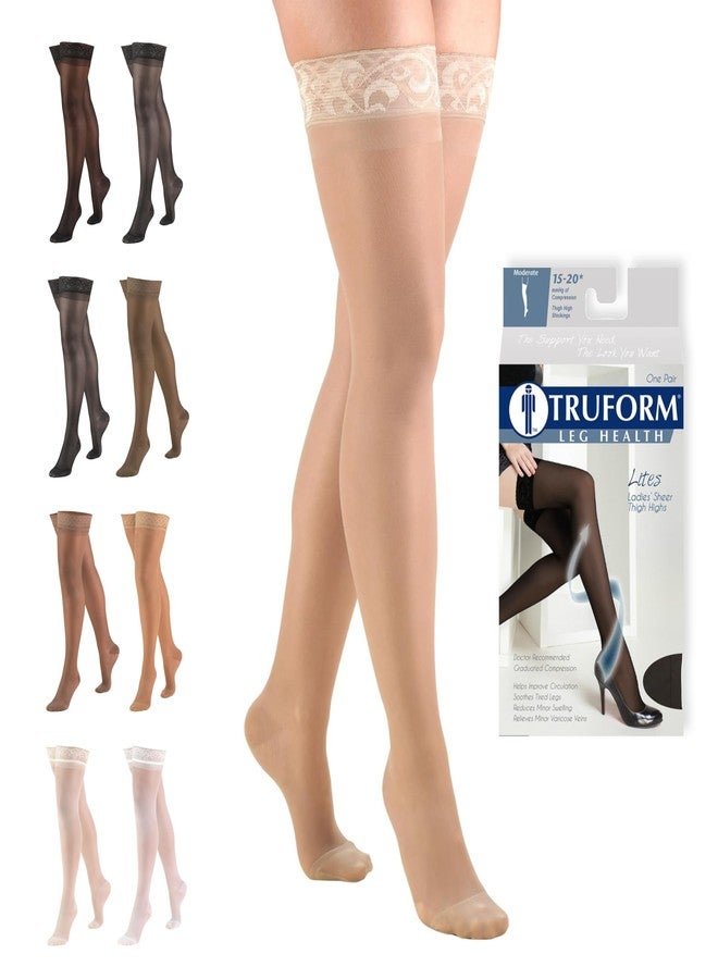 Truform Sheer Compression Stockings, 15-20 mmHg, Women's Thigh High Length, 20 Denier, Nude, Medium - Image 1